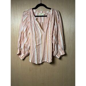 Maeve Anthropologie Striped Blouse Womens Medium Pink White Tan Casual Top